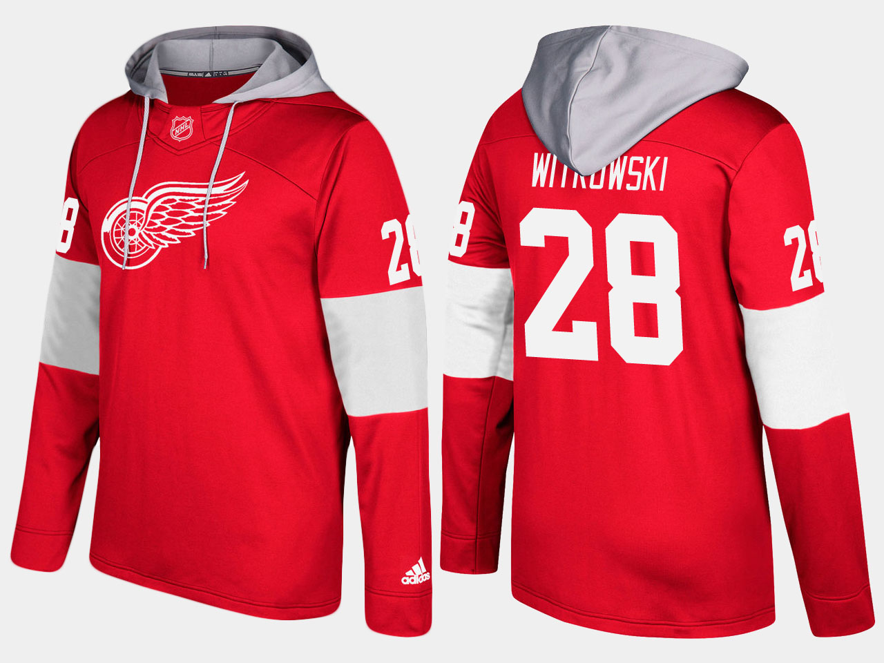 NHL Men Detroit red wings 28 luke witkowski red hoodie